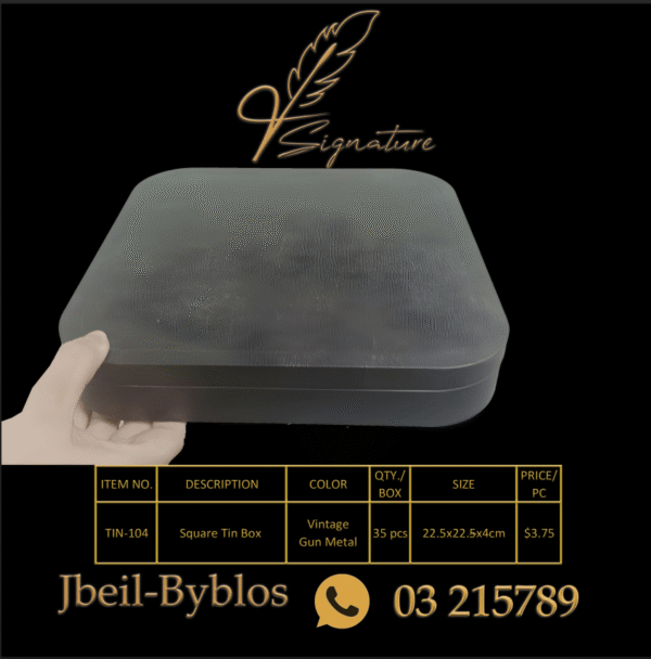 Square Tin Box Vintage Gun Metal